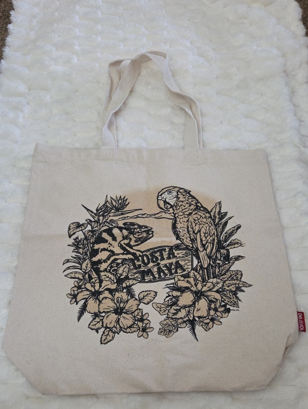 Costa Maya Cream Canvas Bird Print Tote Bag